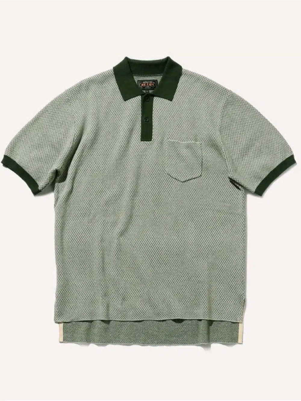 BEAMS+ Green Textured Knit Polo Shirt